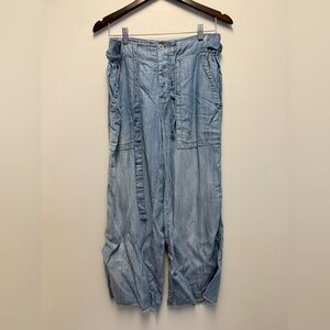 Rag Poets Chambray Wide Leg Raw Hem Pants Size Medium-light Weight J6